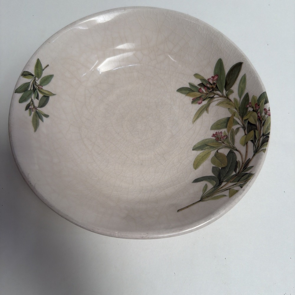 Ceramica Cuore 9" Floral Bowl Italian Style Cream Glaze Crazing